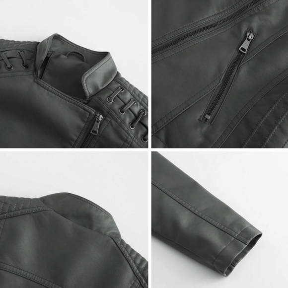 Slim Fit Leather Jacket Womens Thin Lapel Collar Motorcycle Jacket - Picture 4 of 8